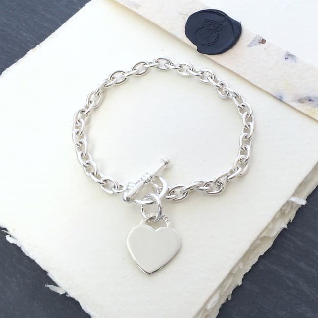 Custom Printed Sterling Silver Heart Charm Bracelet