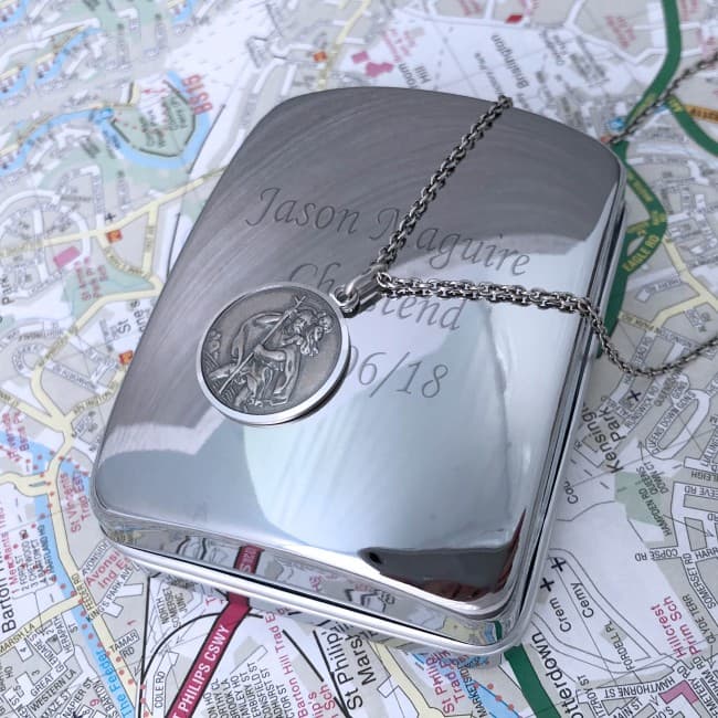 Custom Printed Sterling Silver St Christopher In Chrome Box