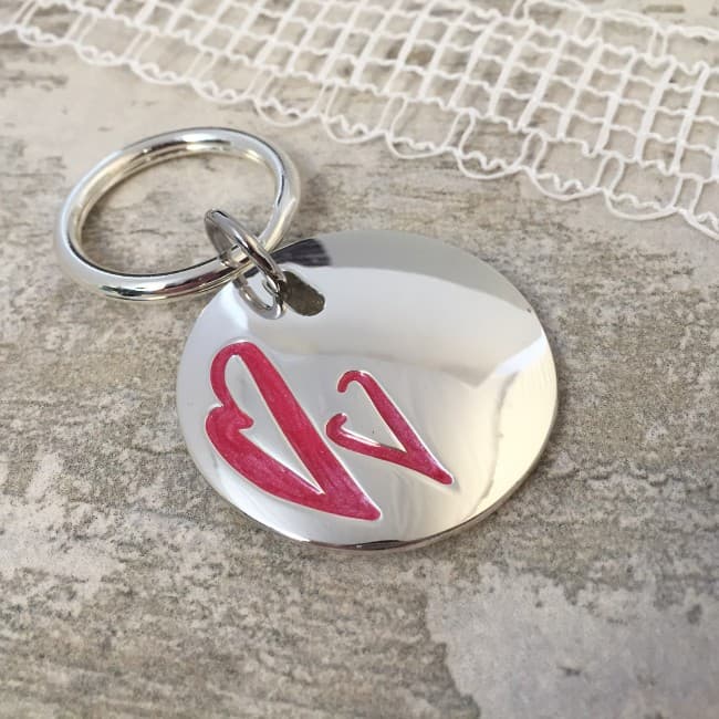 Custom Printed Round Red Hearts Keyring