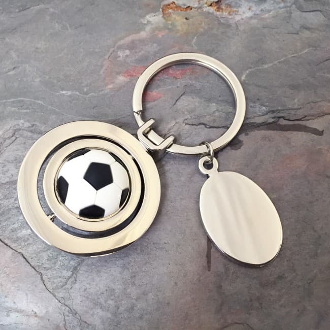 Custom Printed Spinning Football Keyring - Black and White