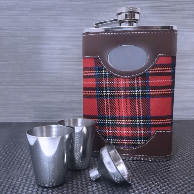 Custom Printed Tarten Hip Flask with cups and funnel