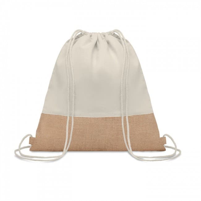 Custom Printed Cotton Drawstring Bag With Jute Details 160 gr/m²