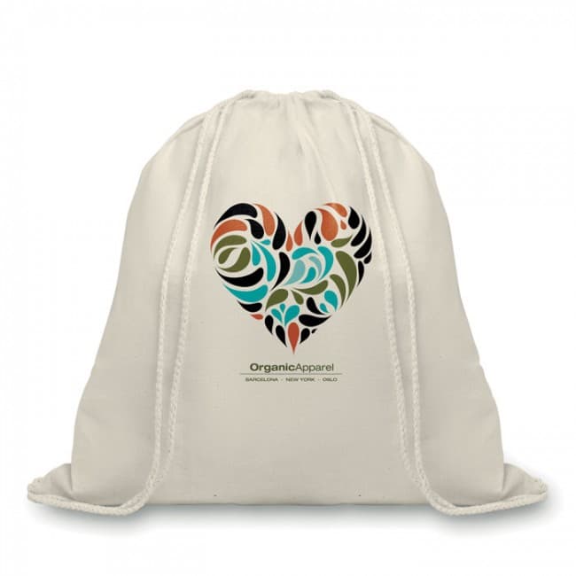 Custom Printed Organic Cotton Drawstring Bag 105gr/m²