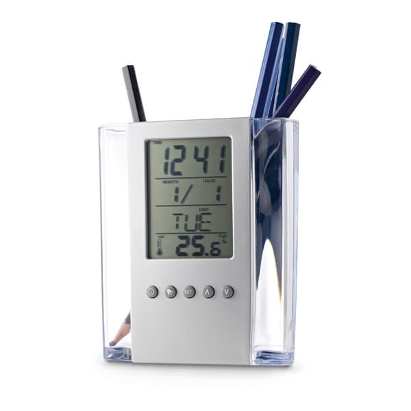 Custom Printed Acrylic Pen Holder With Digital Clock