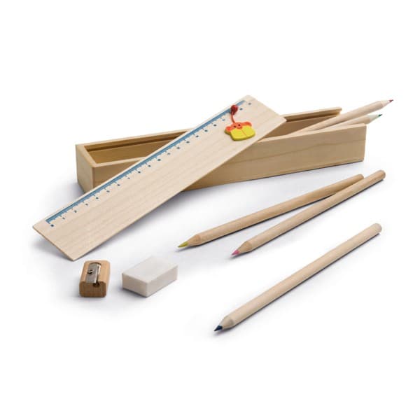 Custom Printed Wooden Pencil Box Set With Ruler