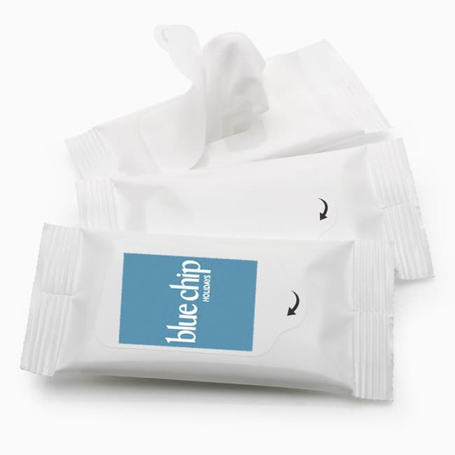 Branded 5 Wet Wipes in a Soft Pack