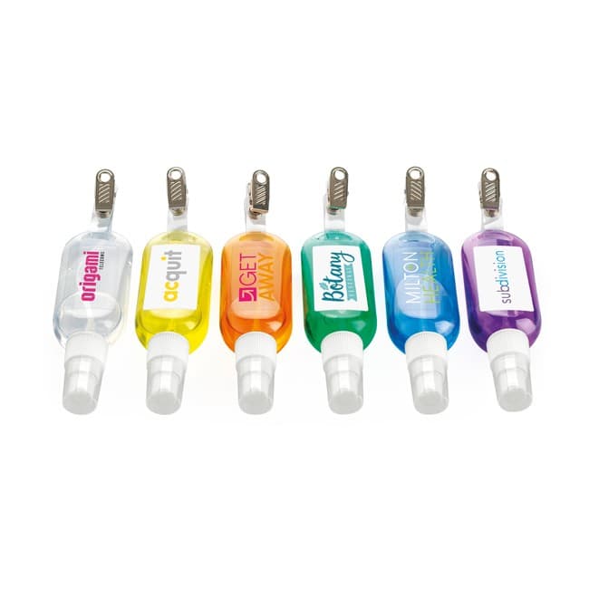 Branded Antibacterial Hand Sanitiser on a Clip 50ml