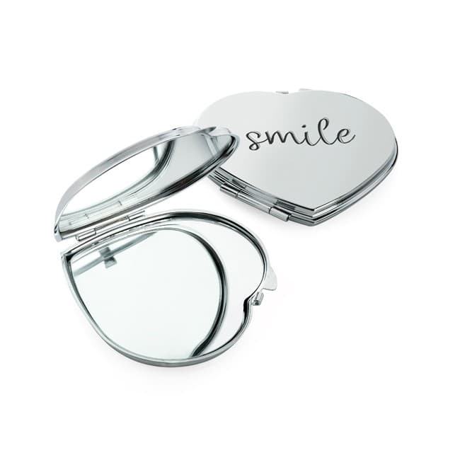 Custom Printed Silver Coloured Heart Shaped Compact Mirror