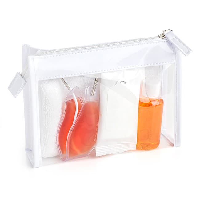 Custom Printed Orange Spa Set in a Clear PVC White Trim  Bag