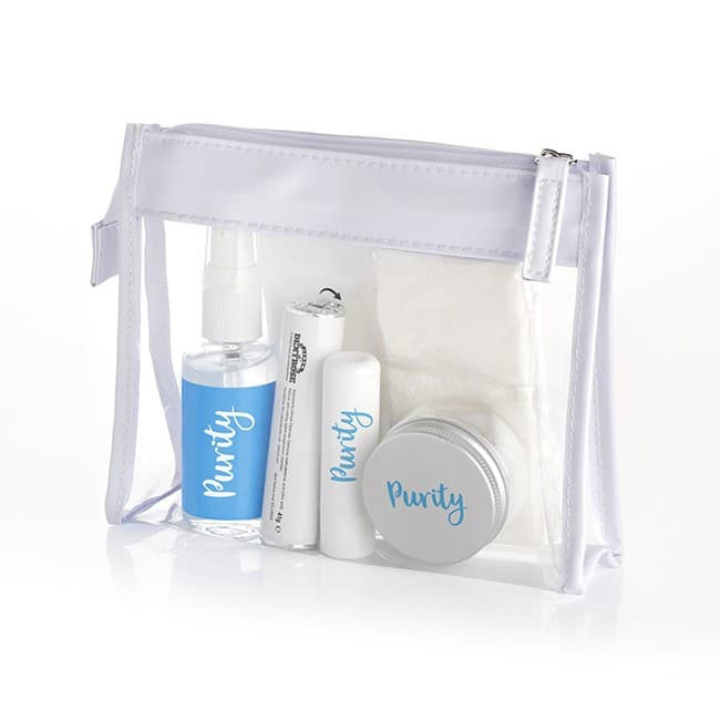 Custom Printed Wellness Set in a Clear PVC White Trim Bag