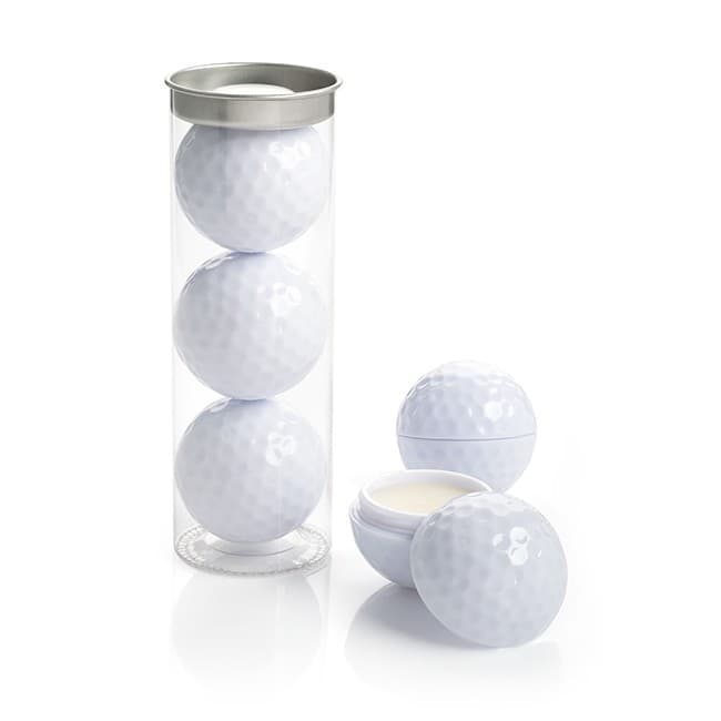 Custom Printed Set of 3 Golf Ball Lip Balms in a PVC Tube