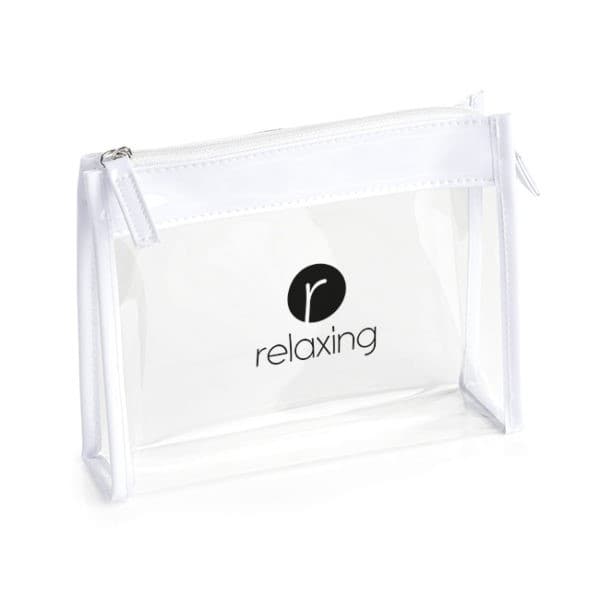 Custom Printed Clear PVC Bag with White trim and Zipper