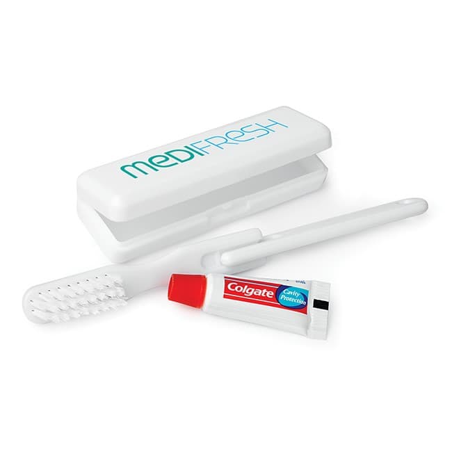 Custom Printed White Travel Toothbrush & Paste Set