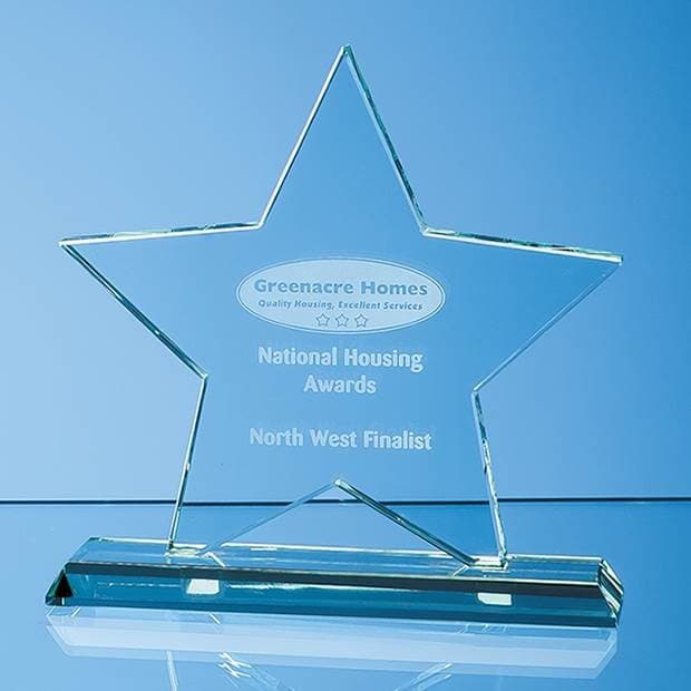 Custom Printed 15cm x 15cm x 12mm Mounted Jade Glass Star Award