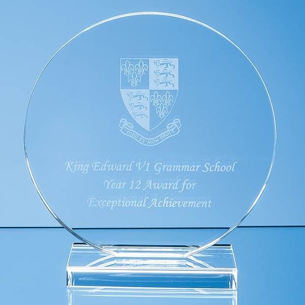 Custom Printed 15cm x 12mm Clear Glass Circle Award