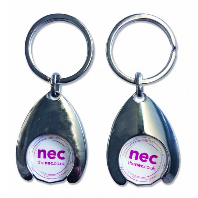 Custom Printed Wishbone Trolley Coin Keyring - Printed - 2 Sides