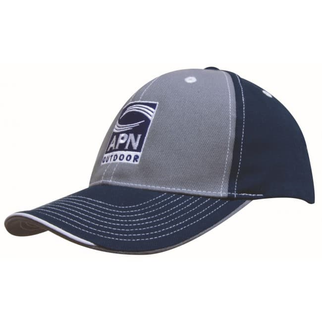 Custom Printed Brushed Heavy Cotton Two Tone Cap with Contrasting Stitching and Open Lip Sandwich - Image 1