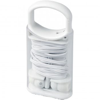 Snap earbuds with plastic carabiner clip case