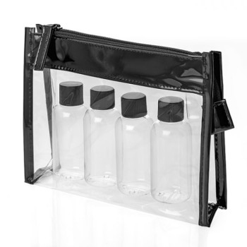 5 piece Travel Set in a Black/Clear Zippered Bag