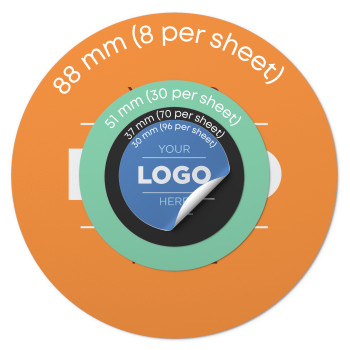 88mm Diameter Paper Stickers on sheets