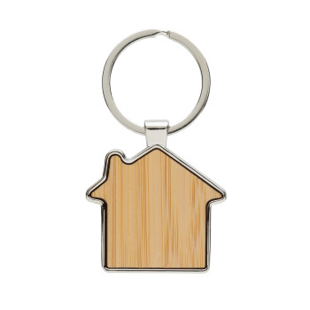 RCS Recycled Zinc Alloy House Keychain With Bamboo