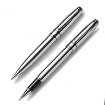 Tramline Ballpoint & Rollerball Set - Chrome - in Chrome Box