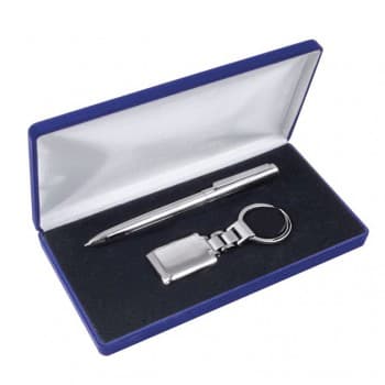 Pen & Keyring Set in  Hinged Blue Presentation Box